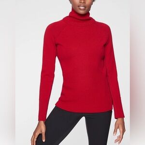 Athleta‎ merino wool high neck red Mesa hybrid ribbed sweater size XS holiday